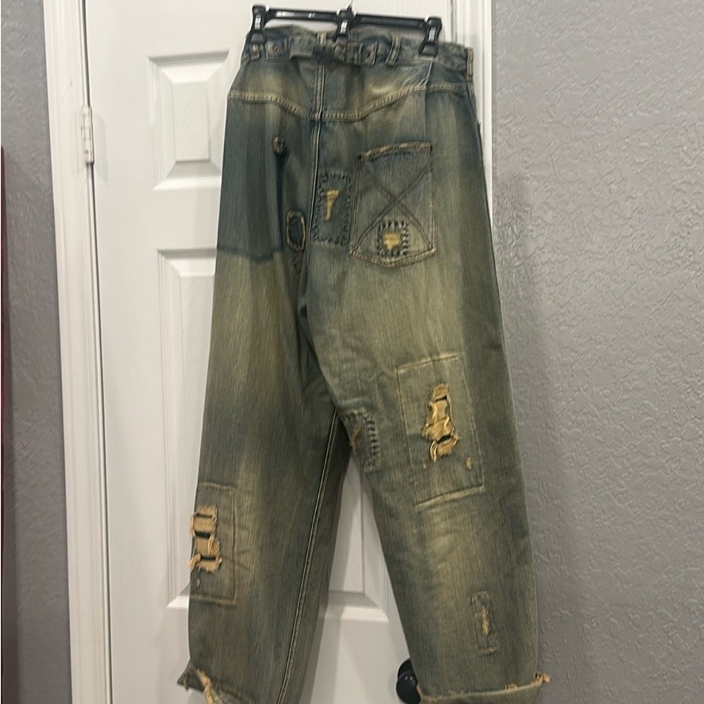 Magnolia Pearl Boyfriend Jeans Blue Tan Distressed